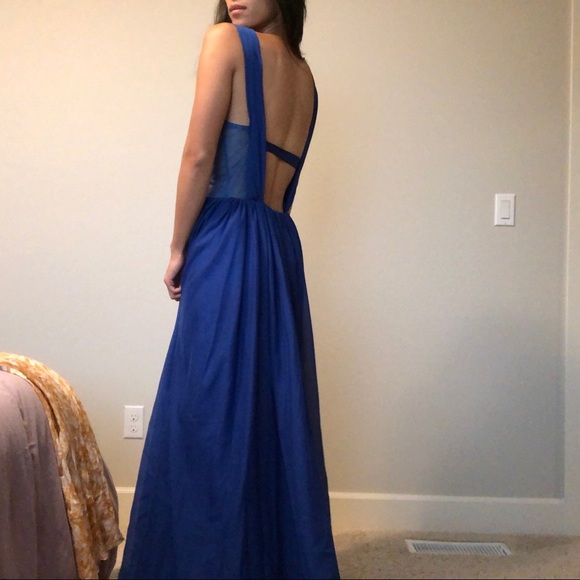 Custom made royal blue floor length gown never worn - Picture 2 of 7